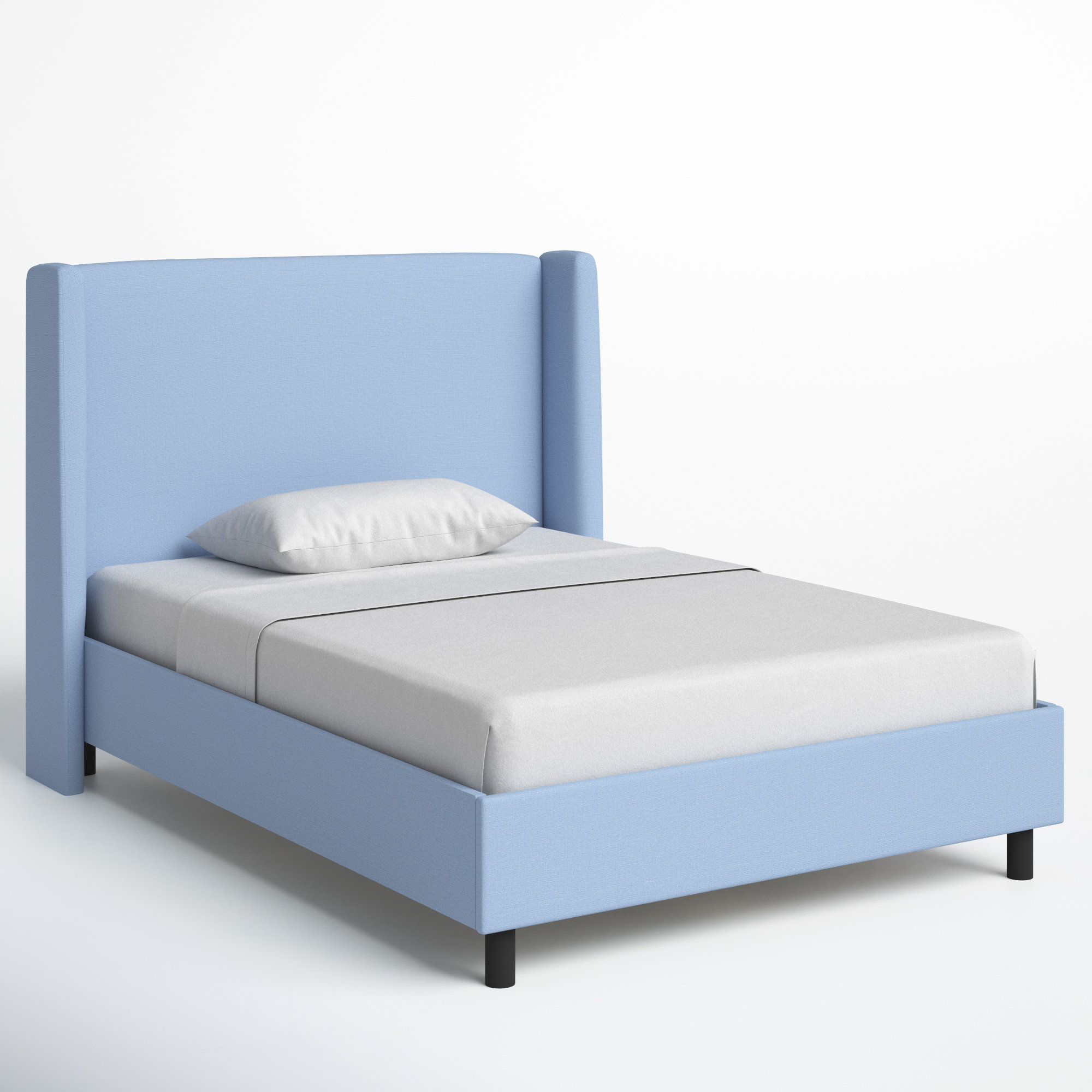 Tilly Upholstered Low Profile Platform Bed, Classic Denim Linen, Queen