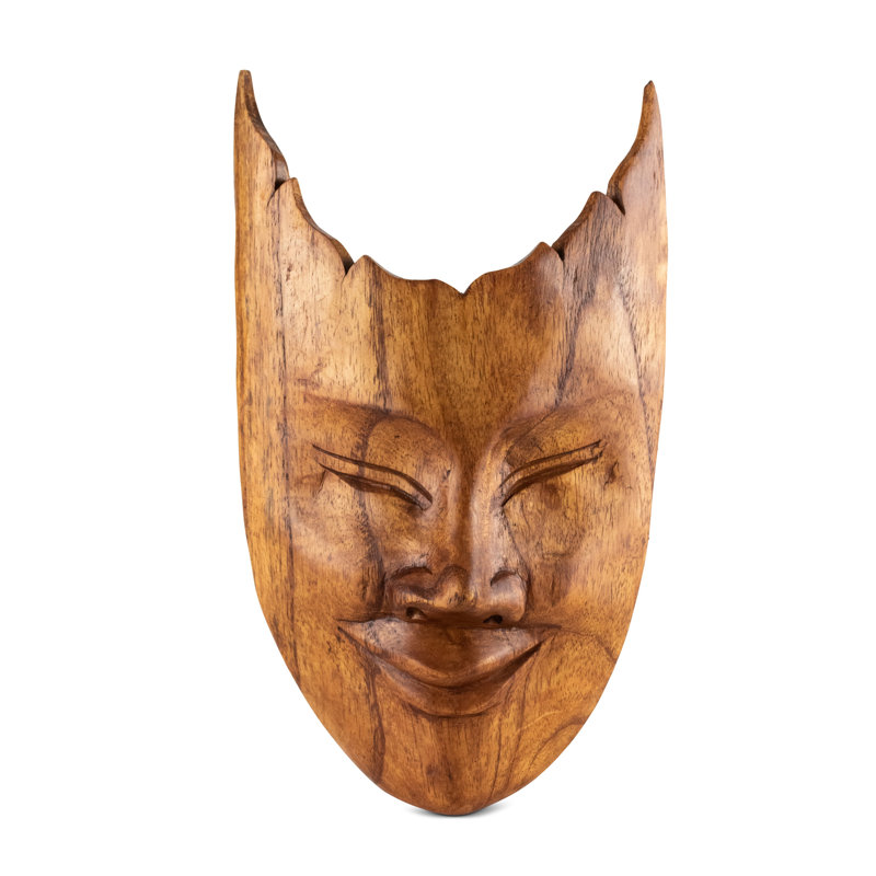 Aumi en bois sculpté à la main Masque abstrait brun Plaque murale suspendue Home Accent Art Sculpture unique Décoration faite à la main