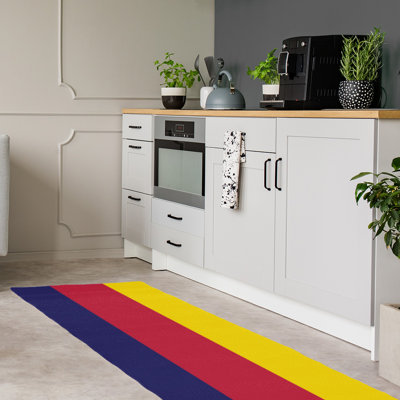 Tapis à rayures bleu marine/rouge/rouge/jaune St Louis
