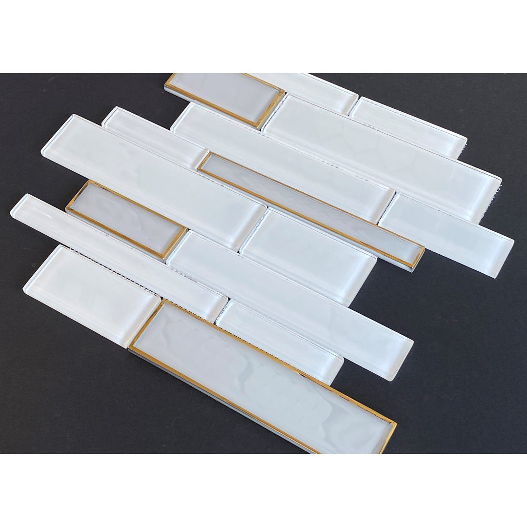 Randow Sized White Glass with Gold Glazed Glass Linear Mosaic Wall Tile ES Stone