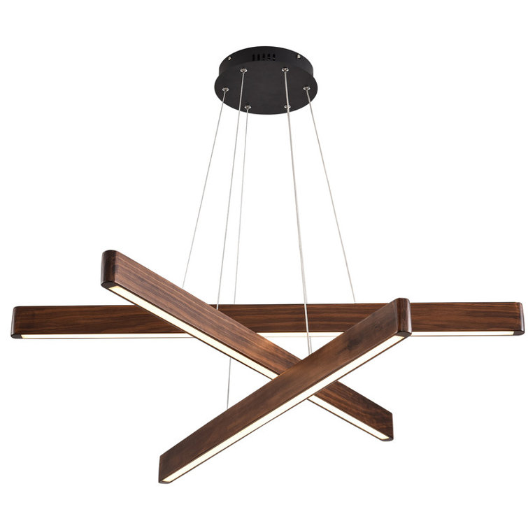 3-Light Wooden Linear Pendant Light Suitable for Living Room Dining Room Kitchen Island Walnut Color 3000K is Dimmable