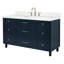 Meuble-lavabo ARIEL Monroe de 60 po en bois massif bleu nuit avec comptoir en quartz blanc de Carrare de 1,5 po, lavabo rectangulaire central-99405039-125022555-125043975