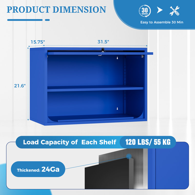 Armoire de rangement simple en acier (H 21,6 po x l 31,5 po x P 15,7 po), Bleu
