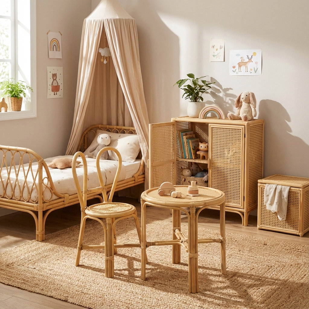 Bay Isle Home™ Antlia Natural Rattan Kids Table & Chair Set - Bunny Ear ...