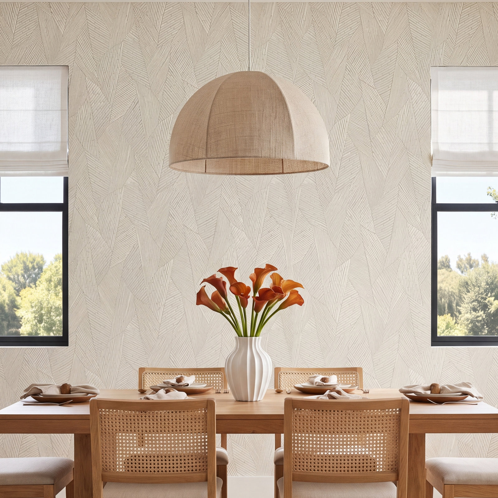 Geometric Self-Adhesive Wallpaper Roll, Taupe/White