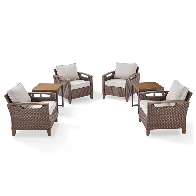 Ensemble de conversation d'extérieur en osier avec chaise pivotante Arundel, Beige