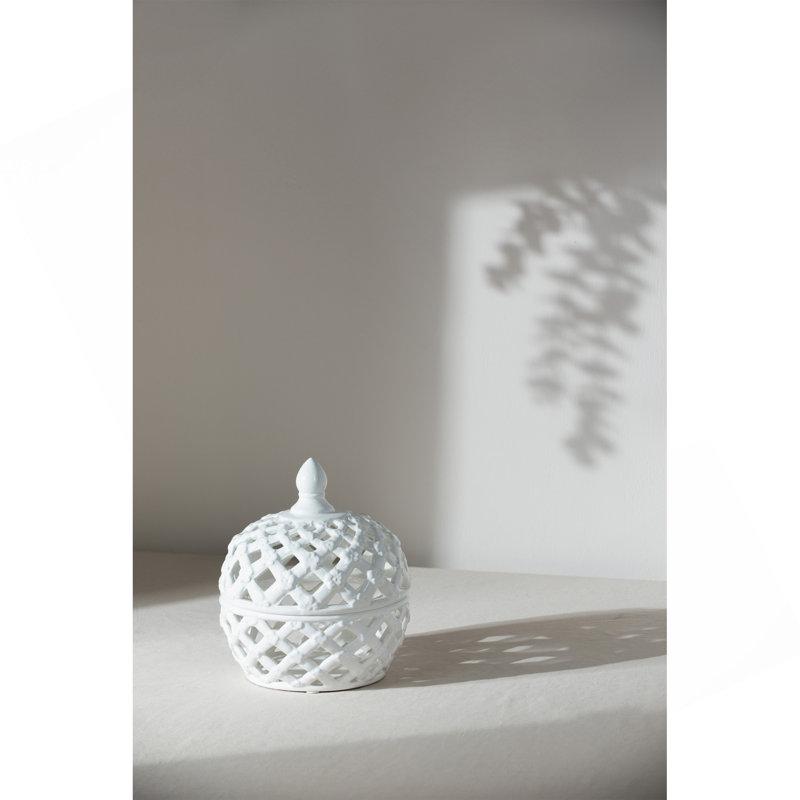 D8x9,5 po Couvercle en céramique blanc avec motif en treillis