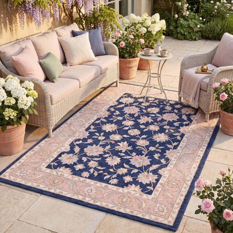 Tapis lavable à poils courts, motif floral Maidenhair, bleu marine, rose, or, gris et crème, antidérapant, pour intérieur et extérieur, idéal pour le salon, la chambre, la salle à manger, l'entrée, le corridor et le bureau. Convient aux animaux de compagnie.
