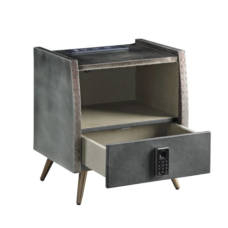 Table de chevet 1 tiroir Burchfield avec port USB et serrure électrique