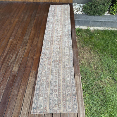Vintage Turkish Oushak Wool Rug in Red Perfect for Stairways and Hallways With Patchwork Design Runner Rug
