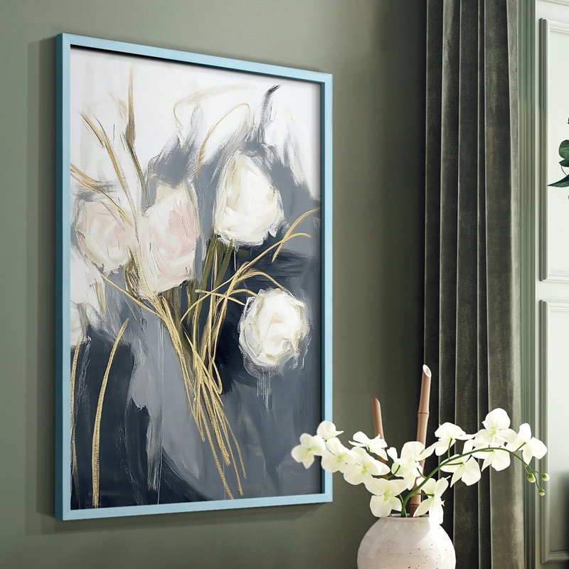 Série FLORAL DCLxxi - reproduction encadrée de qualité supérieure - prête à être accrochée - aucun clou requis, Bleu