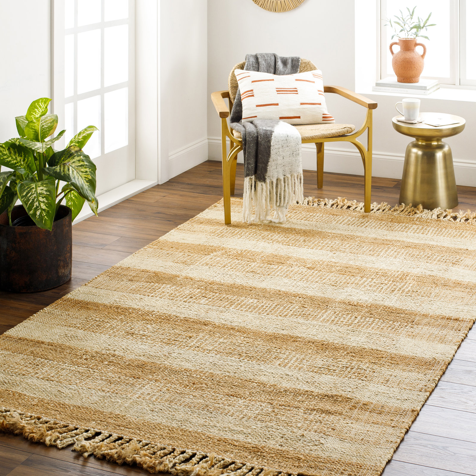 Hand-Woven Plaid Jute Rug, Rectangle 5' x 7'6"