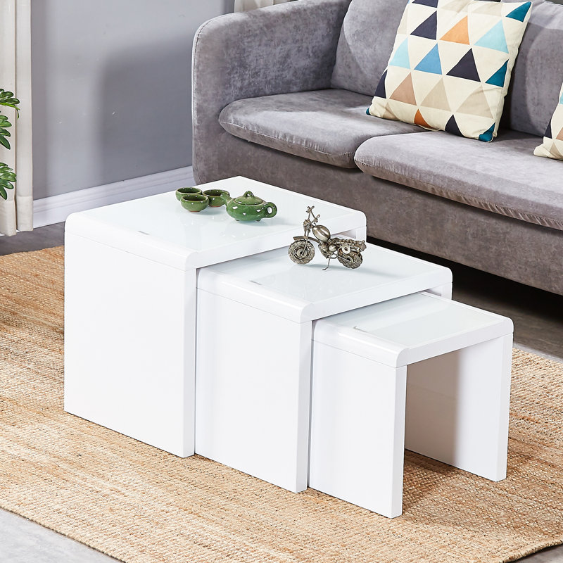 Beula Sled 3- Piece Nest Of Tables With Smooth Top For Living Room, White