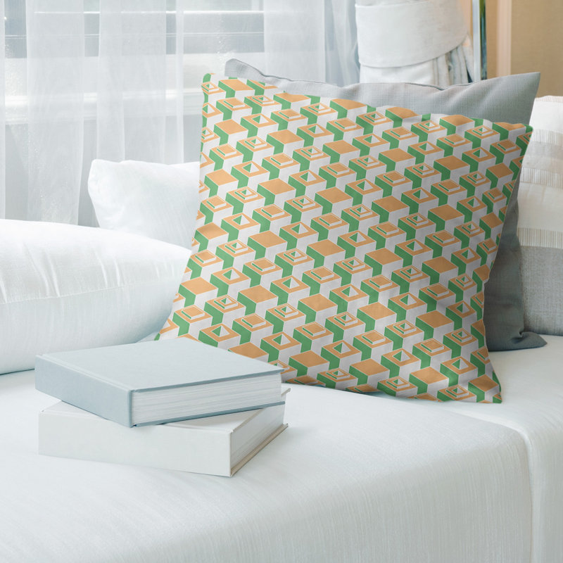 Housse de coussin Skyscrapers, 18" x 18", Orange chaud / vert, Simili daim