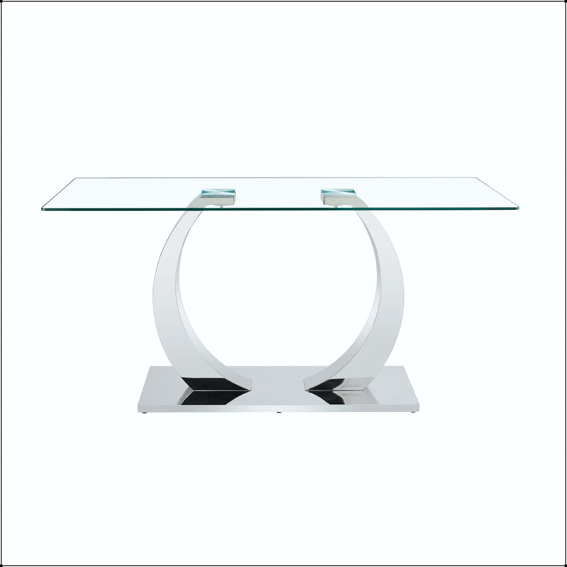 Table de salle à manger 63 "en verre transparent avec pieds en métal argenté
