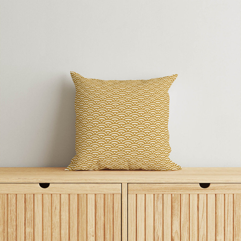 Coussin décoratif Seigaiha Wave, Square 18", Ocre doré