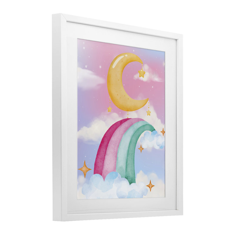 «Moon Rainbow in Clouds», reproduction sous verre encadrée, conception de Jesse Keith, H 16 po x l 13 po, Cadre blanc côtier