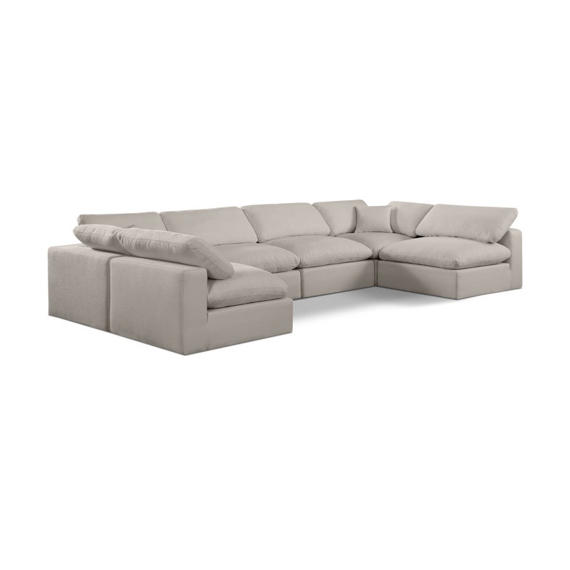 Canapé modulaire 6 pièces rembourré, Tissu beige texturé en lin