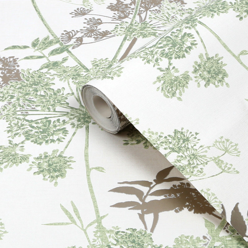 Superfresco Meadow Floral 10m x 52cm Matte Wallpaper Roll, Green