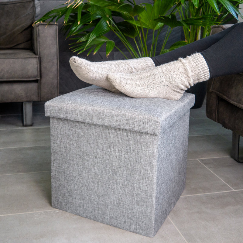 Einar 38cm Wide Square Solid Colour Ottoman with Storage, Light Grey