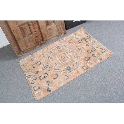 Tapis turc rétro aux teintes pastel douces et élégant motif géométrique fabriqué à partir de laine tissée à la main