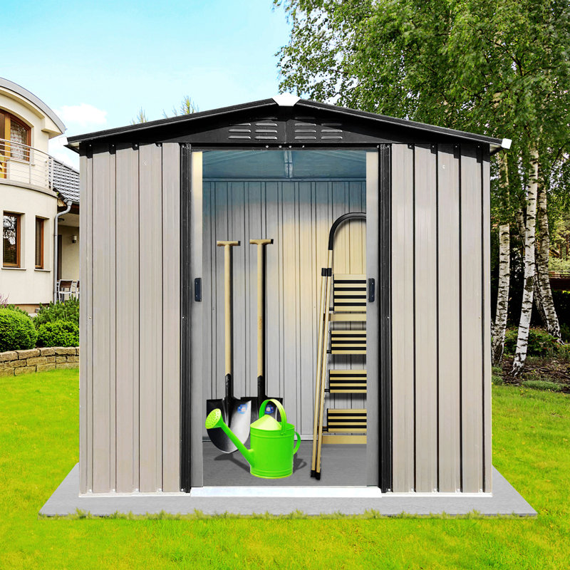 Outdoor Storage Sheds Apex Roof With Sliding Doors, Light Brown, 72" H x 74" W x 42.5" D  