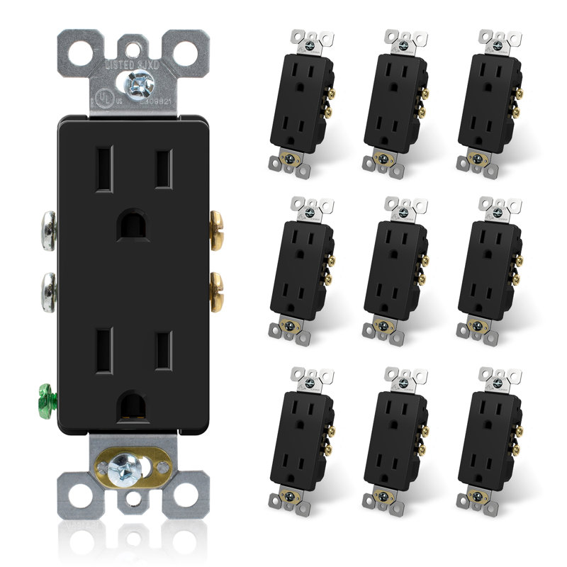 Embase décorative ELEGRP, prise murale standard 15A 125V, 2 pôles 3 fils, non-inviolable, NEMA 5-15R, prise de qualité résidentielle à mise à la terre, liste UL, paquet de 10