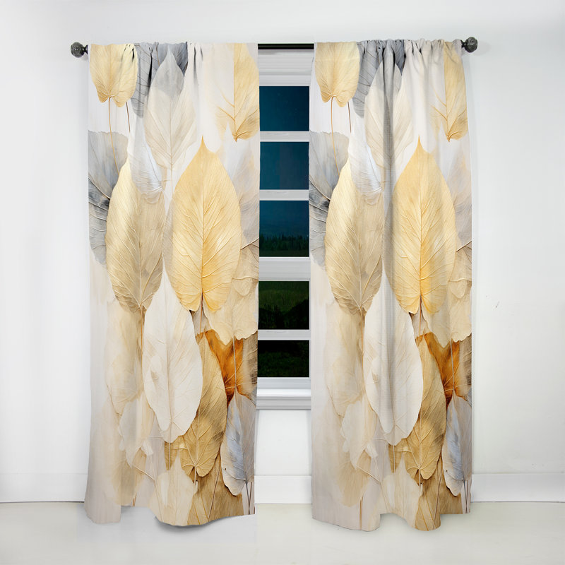 Gold Minimalism Leaves Collage - Leaves Curtain - Room Darkening Floral Curtain - 1 Panels, 52" W x 84" L