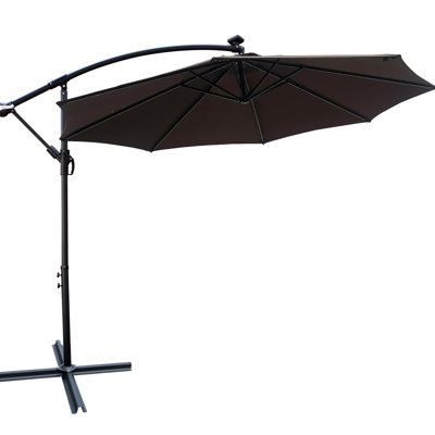 10 Ft Patio Sun Umbrella - Solar Led Lights, 8 Ribs, For Deck Backyard Garden Outdoor Water Canopy, Ribs