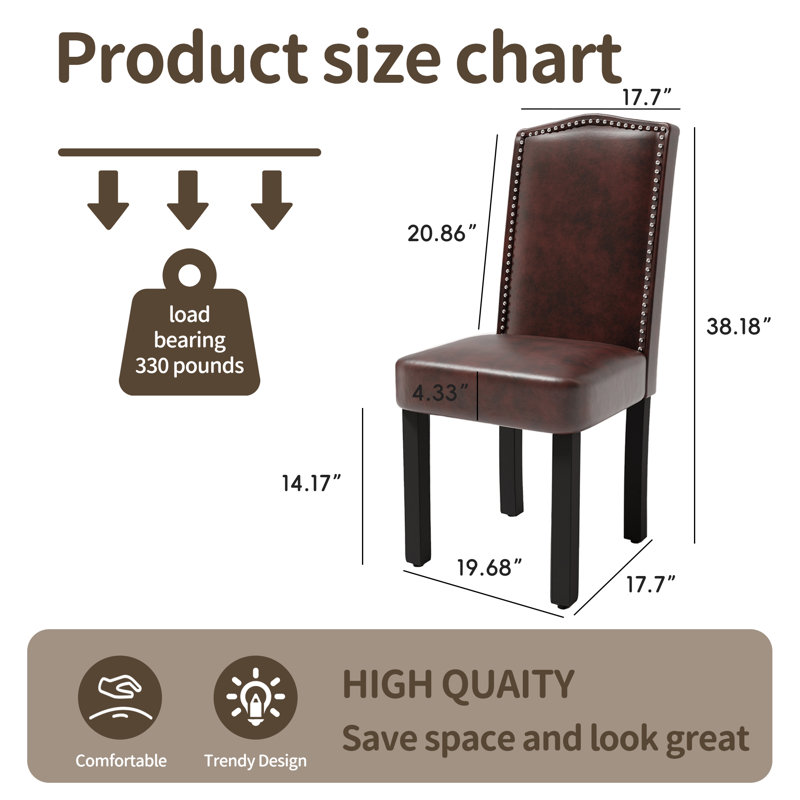  Luxe Upholstered Nailhead Dining Chairs Side Chairs (Set of 2), Dark Brown