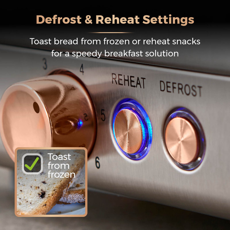 Tower Cavaletto 4-Slice Toaster with Defrost/Reheat, Stainless Steel, 1800 W, Midnight Blue