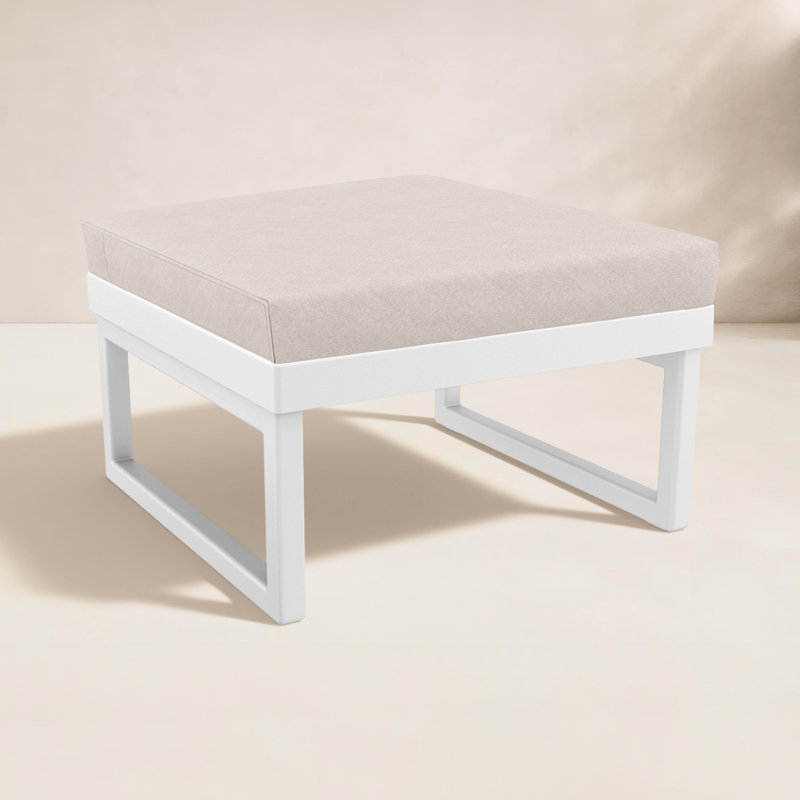 Repose-pieds d'extérieur avec coussin Lane, Blanc, Toile lin Sunbrella®