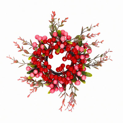 4 Pcs Artificial Berry Candle Rings, Mixed‑Color Berries Wreath Mini Floral Rings for Wedding Valentine Christmas Table Centerpiece Decor