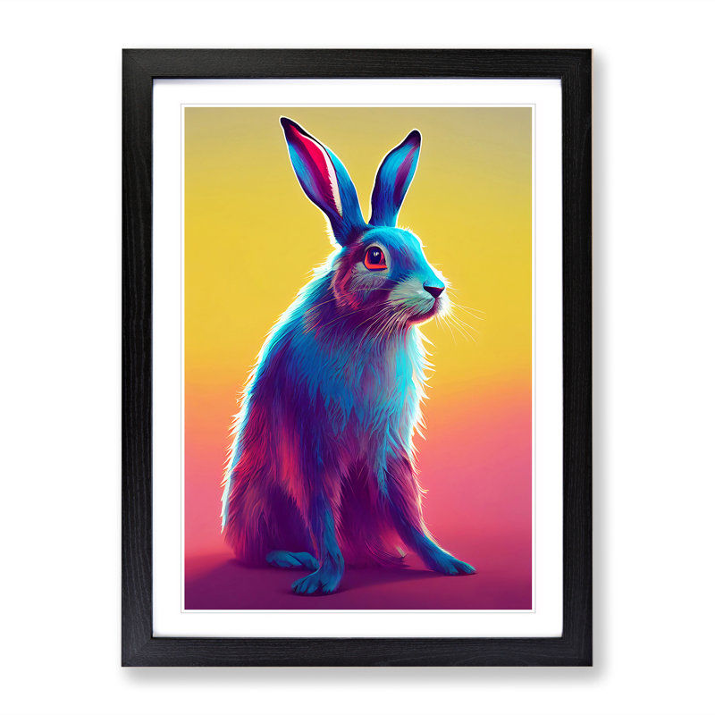 XV1022-2993X Neon Hare No.1 - Single Picture Frame Print, Black, 64cm H x 46cm W x 2cm D
