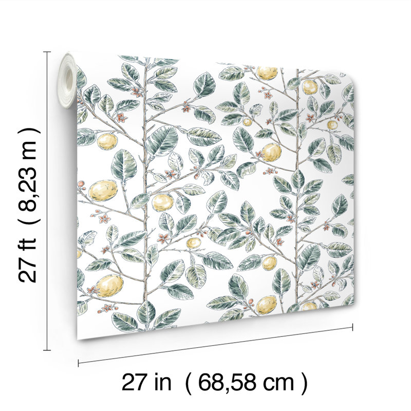 Limoncello Toile Floral Wallpaper Roll, Forest