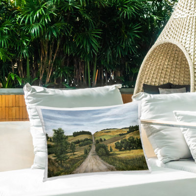 Coussin d'extérieur imprimé Farm Pastures Path par Michael Willett