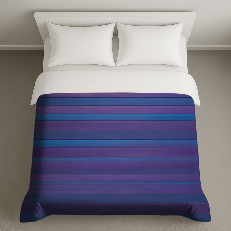 Housses de couette à rayures bleues et mauves, Grand lit