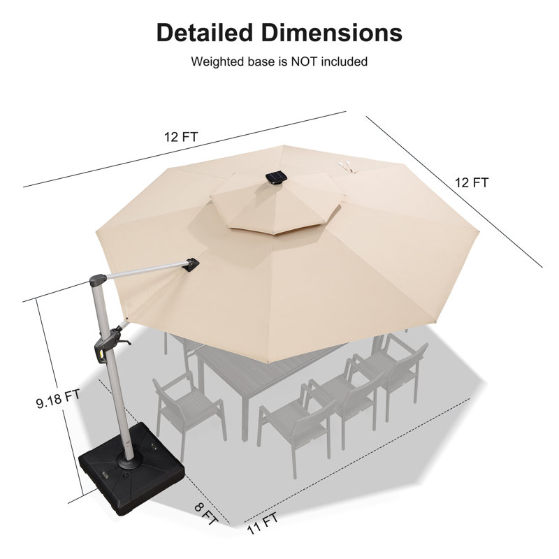 Parasol lumineux rond 12 pi Senner, beige, Beige