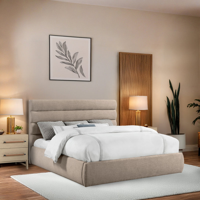 Lit en tissu Adam, Très grand, Taupe Linen Textured Fabric