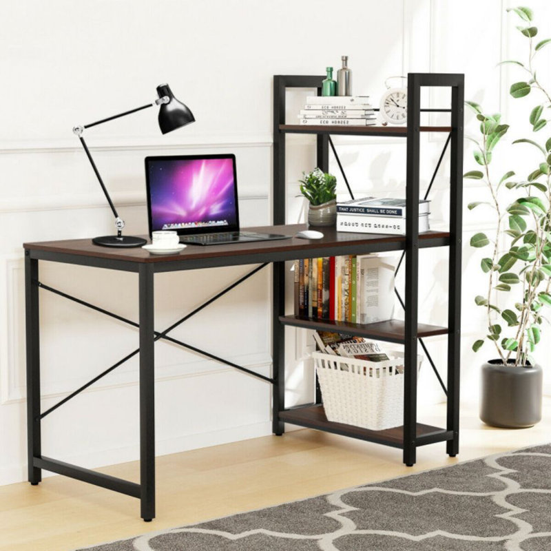 Adjustable Height Steel Desk, Tan/Black