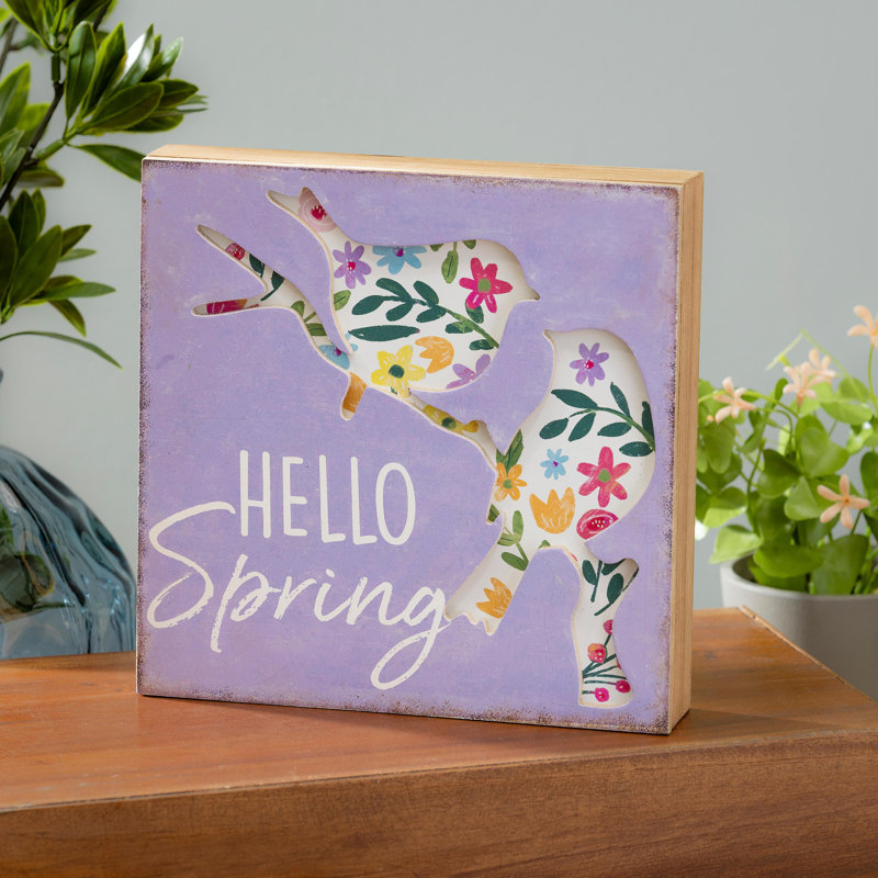 Enseigne de table en bois Bird Hello Spring, 8 po