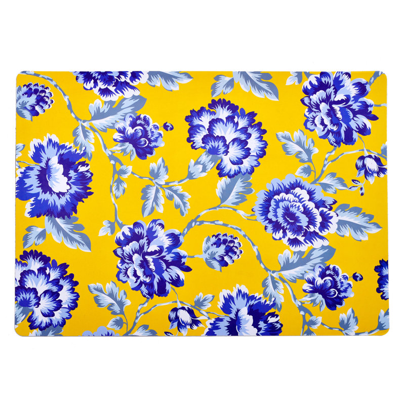 Yellow Floral Cork Placemats For Kitchen Decor Dining Table Durable Scratch Resistant Place Mats