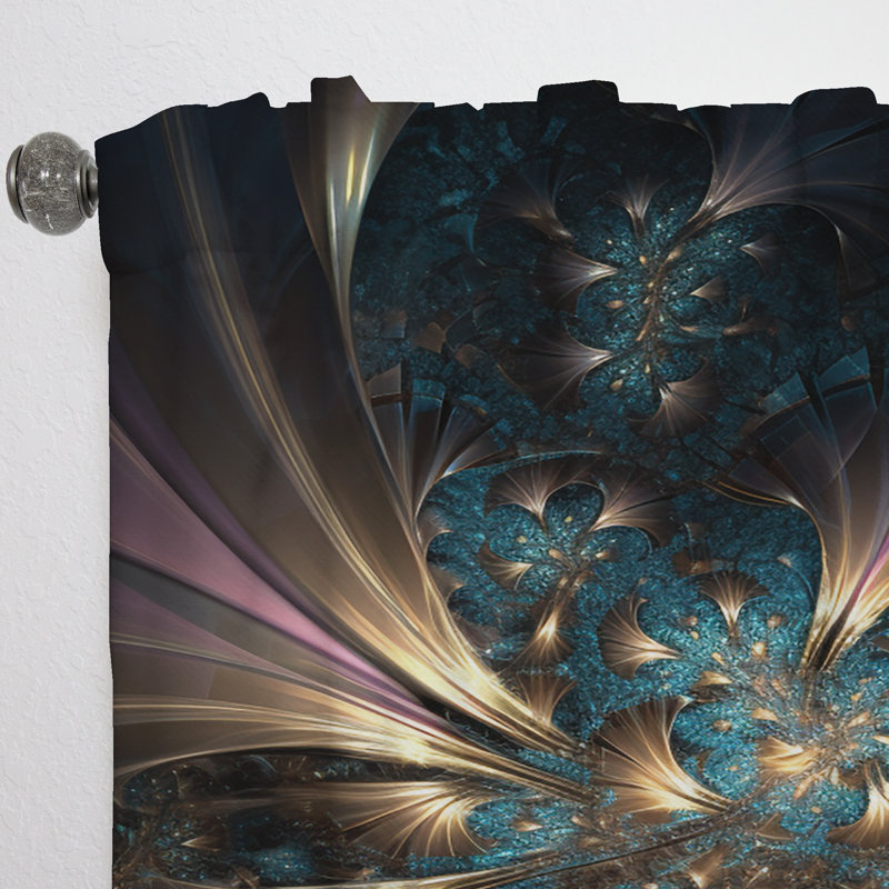 Glenola - réverbération fractale dorée et bleue I - rideau fractal - obscurcissant velours - 1 panneau, L 52 po x L 63 po