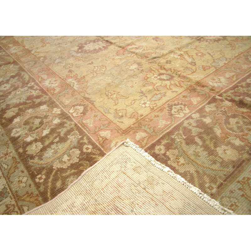 Tapis beige / brun en laine noué à la main de conception unique 9 pi 9 po x 13 pi années 1960 1960