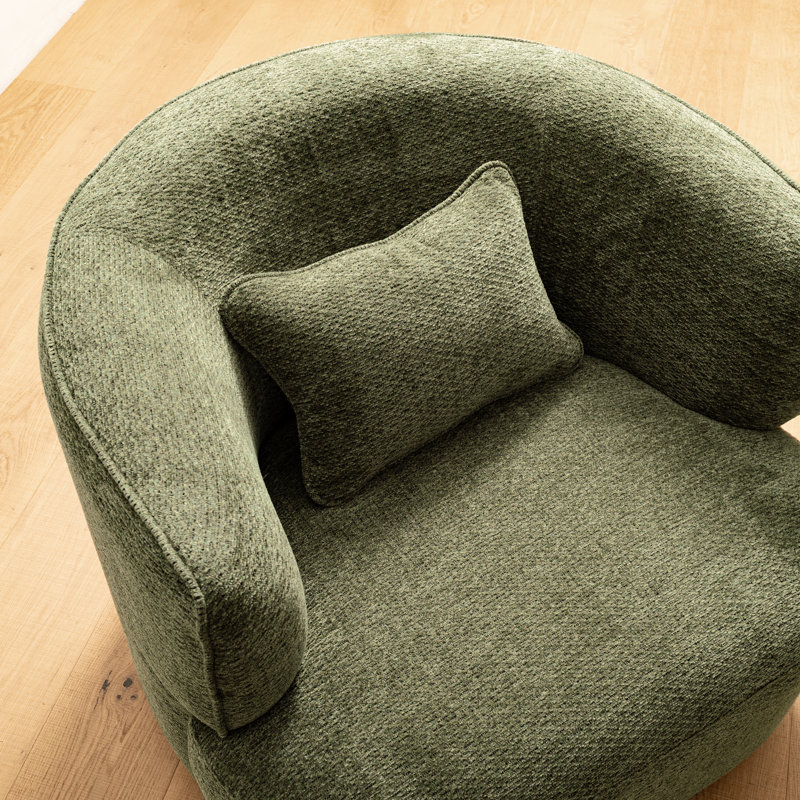 Olszewski 31.1" W Swivel Barrel Chair, Green