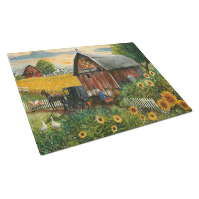 Lexi Country Paradise Barn Glass Cutting Board