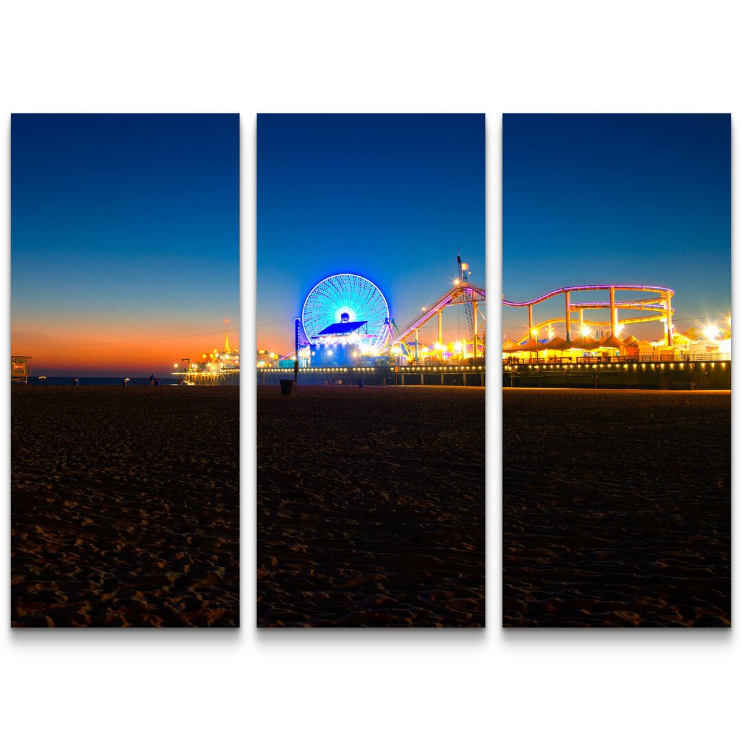 3-tlg. Leinwandbilder-Set Santa Monica Pier Nacht