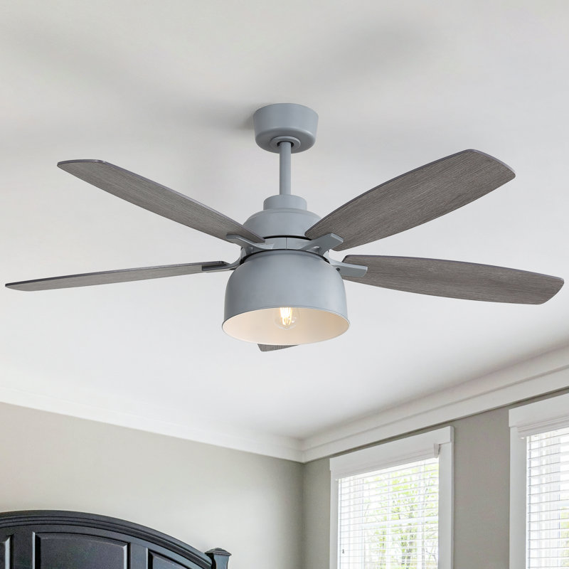 52'' 5-blade Gray Wood Grain Farmhouse Ceiling Fan With Light Kit And Remote Control Dc Motor