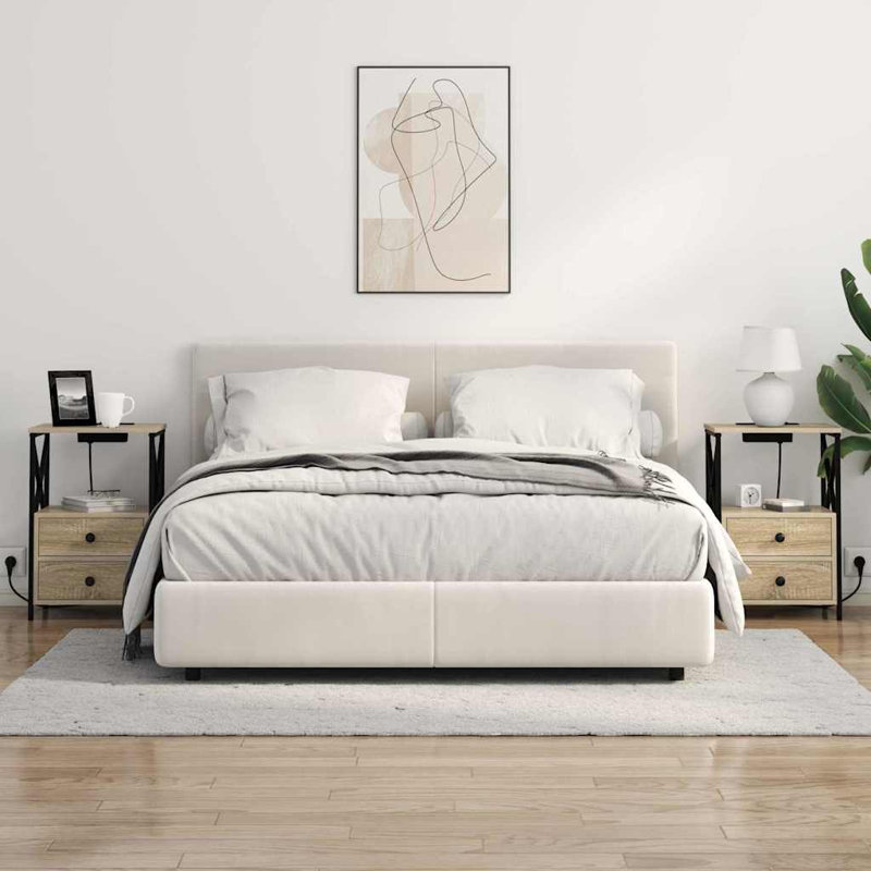 Bedside Cabinet With Charging Station With Drawer, Sonoma Oak