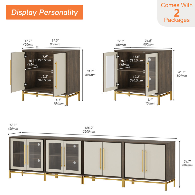 WAMPAT Long Sideboard Buffet Cabinet With Soft-Close Hinges